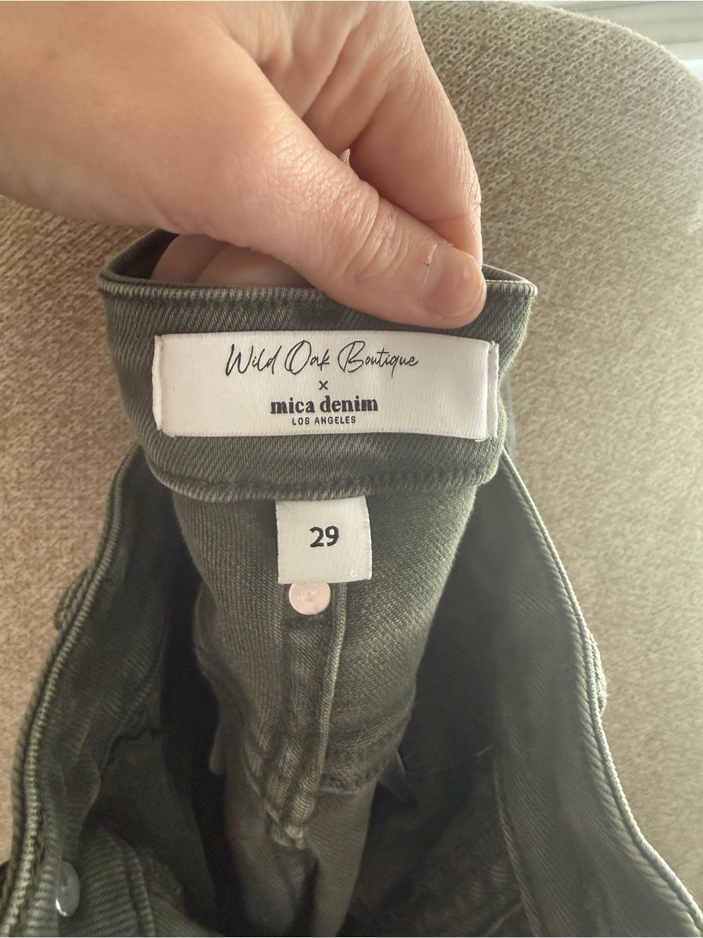 Olive Green Distressed Wide-Leg Jeans - Picture 4 of 7